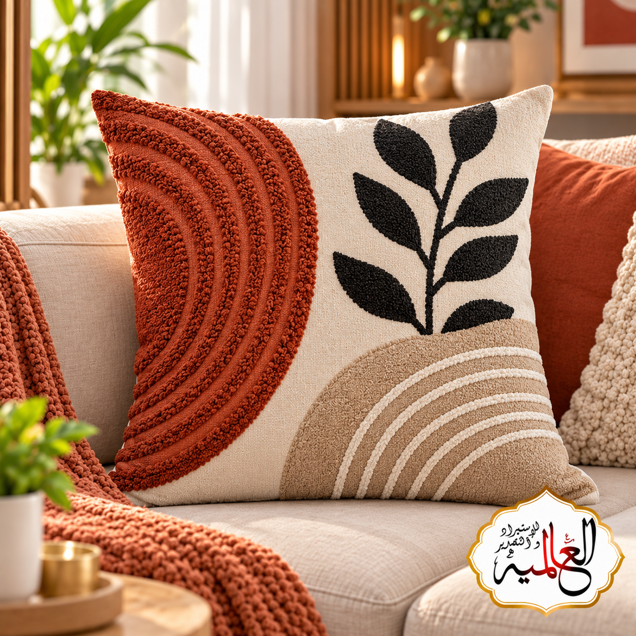 كوشن ديكوري بتصميم نباتي بارز