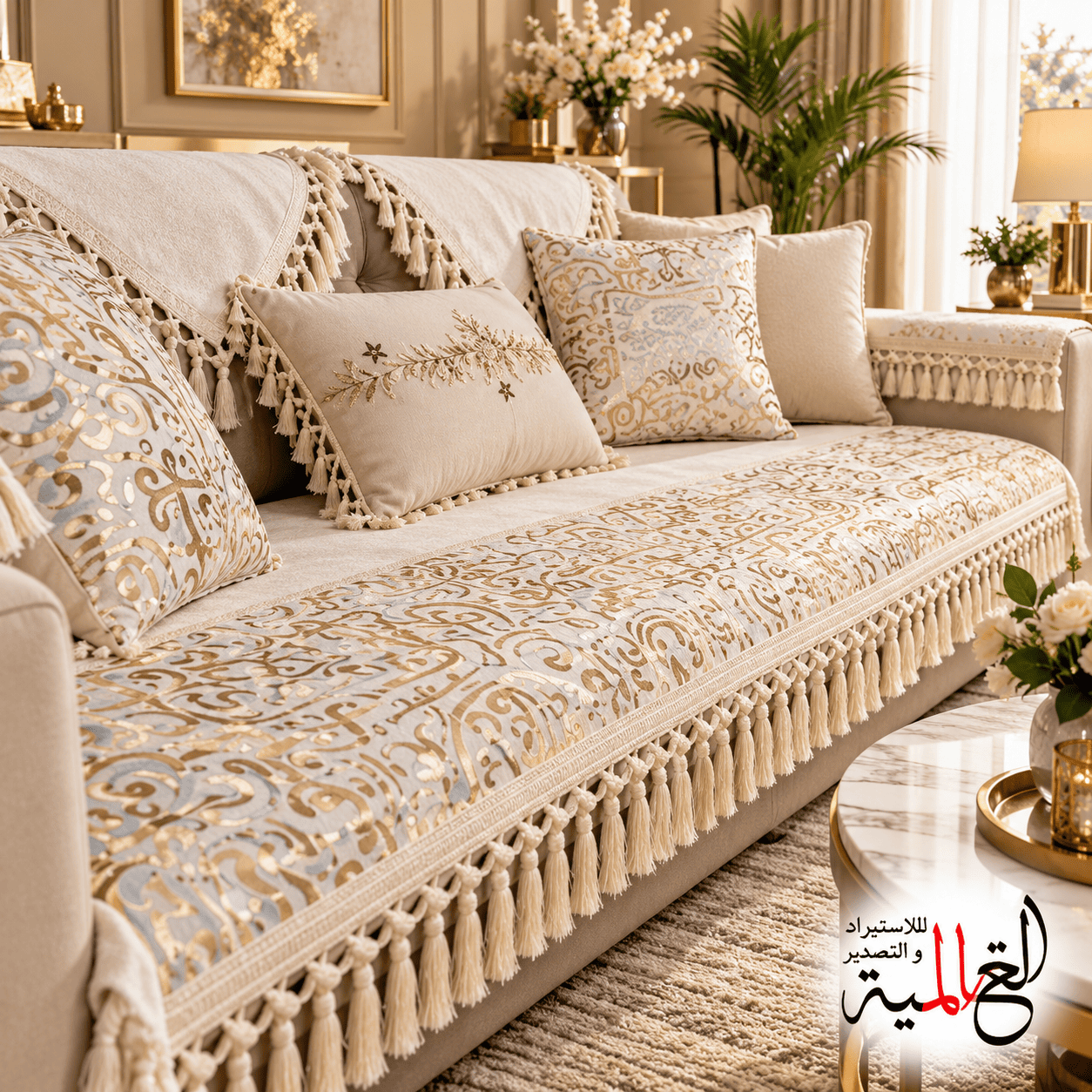 مفرش ركنة فاخر بنقوش ذهبية